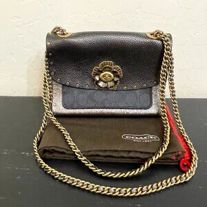 Coach Parker Handbag Canvas Metallic Leather Rivet Snakeskin Chain Strap 39680